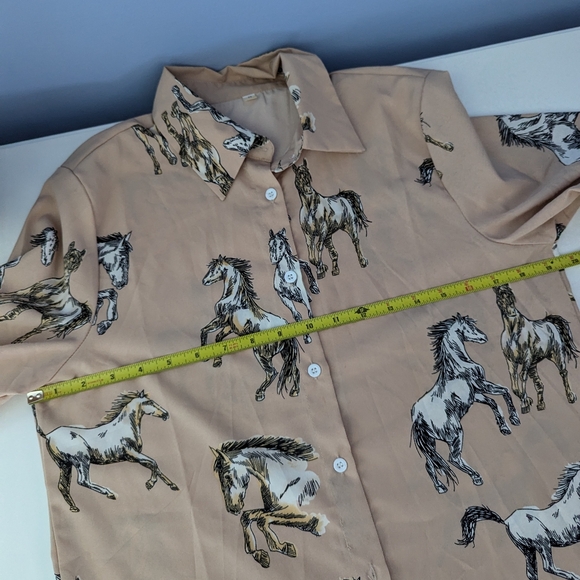 SHEIN Essence Horse Print Button Down Collard Blouse Size Women's Small - Picture 4 of 8